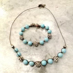 Fossil Necklace and Bracelet Turquoise Rhinestones